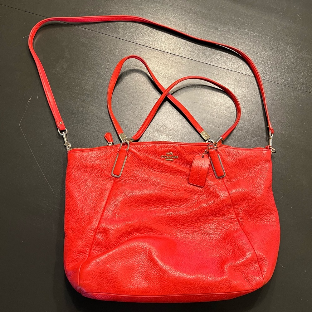 Genuine Coach mango/orange top zip purse